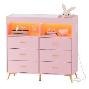 6 Drawer Dresser, Baby Changing Table Dresser, Convertible Nursery Dresser for Infant Essentials, Modern Changing Table Top with Pad Included - 1 of 4