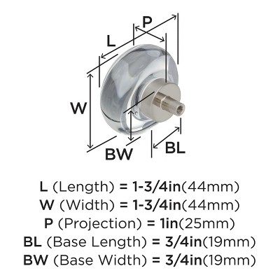 Clear and Brushed Nickel Round Cabinet Knob with Mounting Hardware