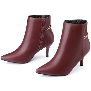 BLISSFUL STEP Gold Chain Pointed Toe Stiletto Heels Ankle Boots for Women - 1 of 4