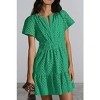 Womens Hollow Out Dress V Neck Short Sleeve Sundress A Line Mini Dress Elastic Wasit Dress Guest Dress - 3 of 4