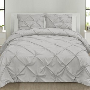 3 Piece Duvet Cover Pinch Pleat Pintuck Design with Zipper Closure and Shams by Sweet Home Collection® - 1 of 4