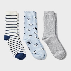 Women's Teacups Scallop Cuff 3pk Crew Socks - A New Day™ Blue/Heather Gray/Navy 4-10 - 1 of 3