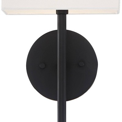 Modern Black Linen-Shade Wall Sconce 12" High Direct Wired