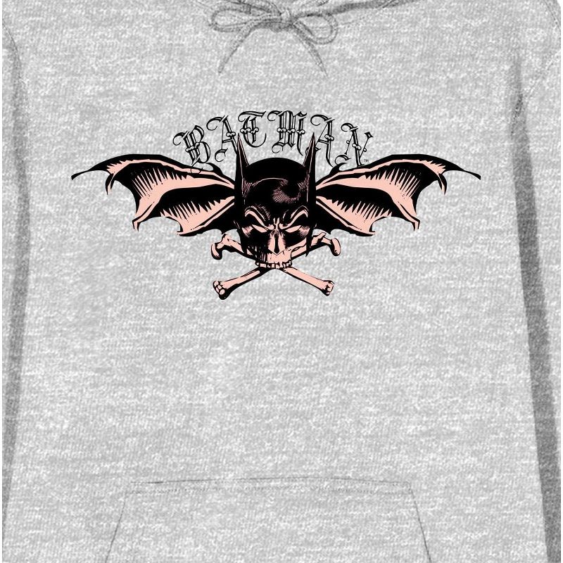 Batman Bat Mask, Bat Wings, and Crossbones Men's Athletic Heather Gray Graphic Hoodie, 2 of 3