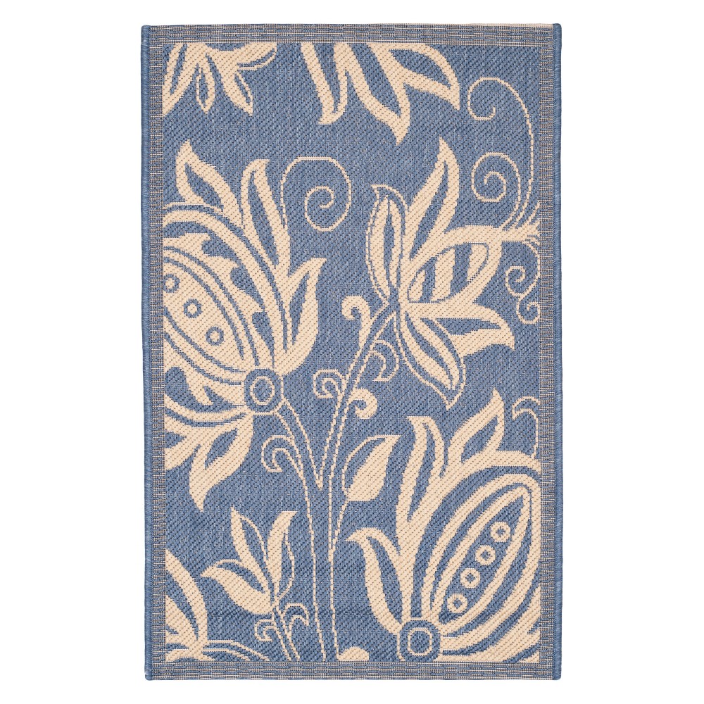 2'7inX5' Gori Outdoor Rug Blue/Natural - Safavieh