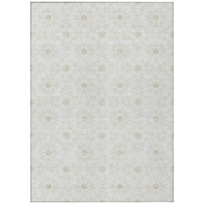 Ivory Beige And Taupe Floral Medallion Washable Indoor Outdoor Area Rug