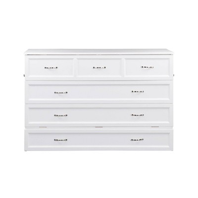 White Coastal Queen Murphy Bed Chest with Charging Station