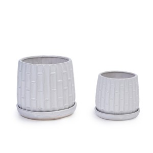 Set of 2 Modern Round Ceramic Planter Pots with Ceramic Tray & Drainage Hole , High-Quality Flower Pots for Windowsills or Garden–The Pop Home - 1 of 4