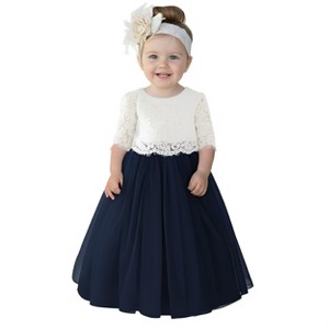 2Bunnies 2 Piece Lace Top Tulle Skirt Boho Rustic Baby Girl Dress Set - 1 of 4