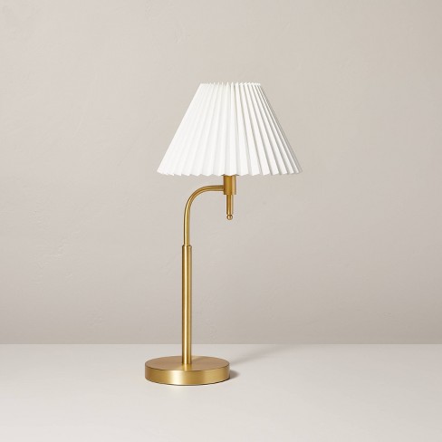 Antique Brass Tall Table Lamp with Crystal and Beige Pleated Shade