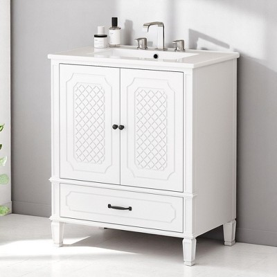 Mshliw 30 Inch Bathroom Vanity with Sink, Vintage Style Freestanding Cabinet with Door Shelf, Drawer, and Soft-Closing Door
