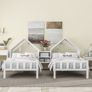 Bellemave Double Twin Size Platform Bed with House-shaped Headboard and a Built-in Nightstand, White - 1 of 4