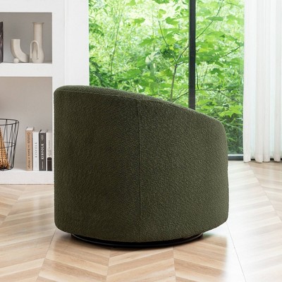 32" Green Boucle Swivel Barrel Accent Chair