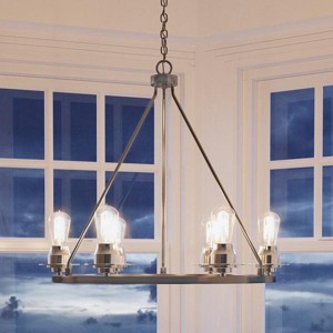 Urban Ambiance Luxury Luxe Industrial Chandelier,  27-1/2"H x 28"W,  Brushed Nickel Finish, UHP2242 - 1 of 4