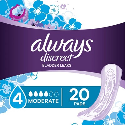 Always Discreet Incontinence & Postpartum Incontinence Pads for Women - Moderate Absorbency - Size 4 - 20ct