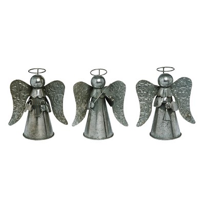 Transpac Metal 9 in. Silver Christmas Angel Chorus Set of 3