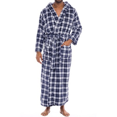 ADR Men's Robe, Plush Fleece Hooded Bathrobe Man, Long Warm Cozy Bath Robe Man