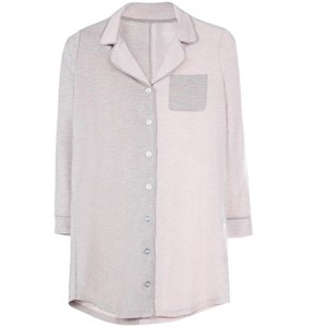Memoi Women's Colorblock Modal Button-Down Nightshirt - 1 of 4