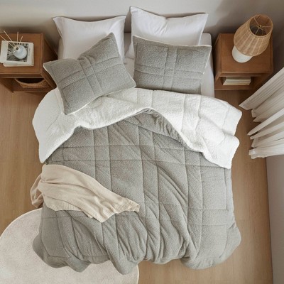 Okak All Size 3-Piece Imitation Lambswool Bed Comforter Set with Pillow Shams,Comfortable Lightweight Quilt Bedding Sets,Machine Washable