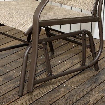 Brown 3-Piece Outdoor Glider Chair Set with Glass Table