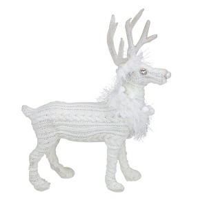 Northlight Cable Knit Sweater Standing Reindeer Christmas Figure - 13.5" - White - 1 of 4