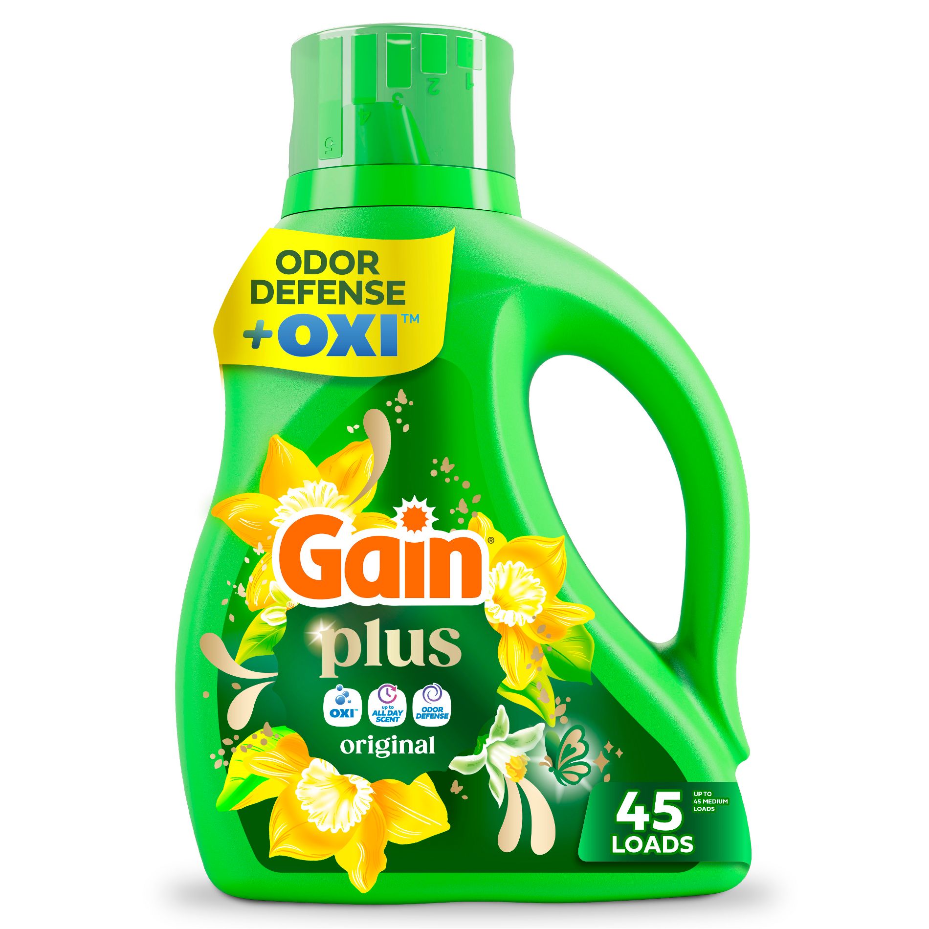 Gain Original Plus Liquid Laundry Detergents 45 Loads - 60oz: Cold Water Detergent, Spill-Resistant Lid, Paraben-Free