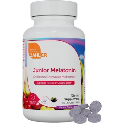 Zahler Junior Melatonin, Supports Restful & Quality Sleep, Natural Grape Flavor, Kosher Dietary Supplement - 120 Chewable Tablets
