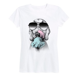 Women's - Instant Message - Dog Licking Ice Cream Short Sleeve Graphic T-Shirt - 1 of 4