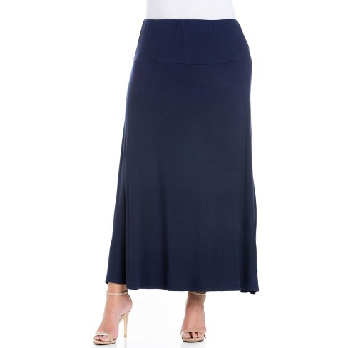 24seven Comfort Apparel Women's Elastic Waist Maxi Skirt-navy-s : Target