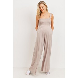 Hello Miz Women's Sleeveless Smocked Neck Maternity Jumpsuit Romper - 1 of 4