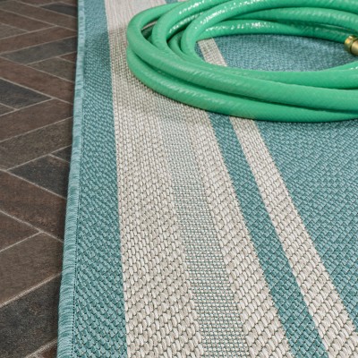 Modern Ivory Stripe 5' x 8' Synthetic Indoor/Outdoor Rug