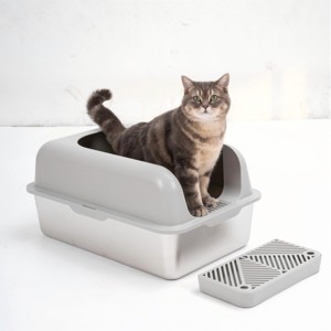LAOTIES Enclosed Stainless Steel Cat Litter Box with Lid,Non-Stick Leak-Proof Tray for Large Cats - 1 of 4