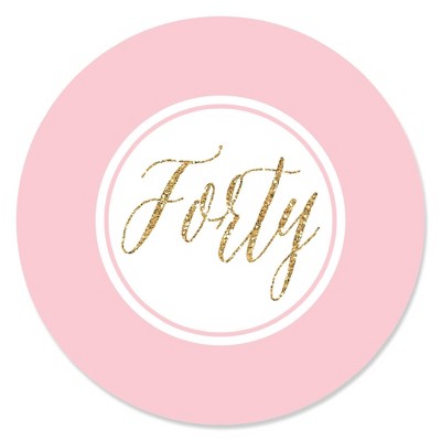 Big Dot of Happiness Chic 40th Birthday - Pink and Gold - Birthday Party Circle Sticker Labels - 24 Count