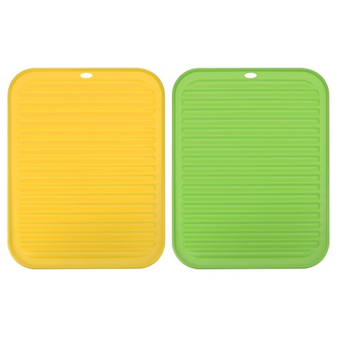 Unique Bargains Silicone Dish Drying Mat Set Reusable Sink Drain Pad Heat  Resistant Black,Green 12 x 9 x 0.24 inch 