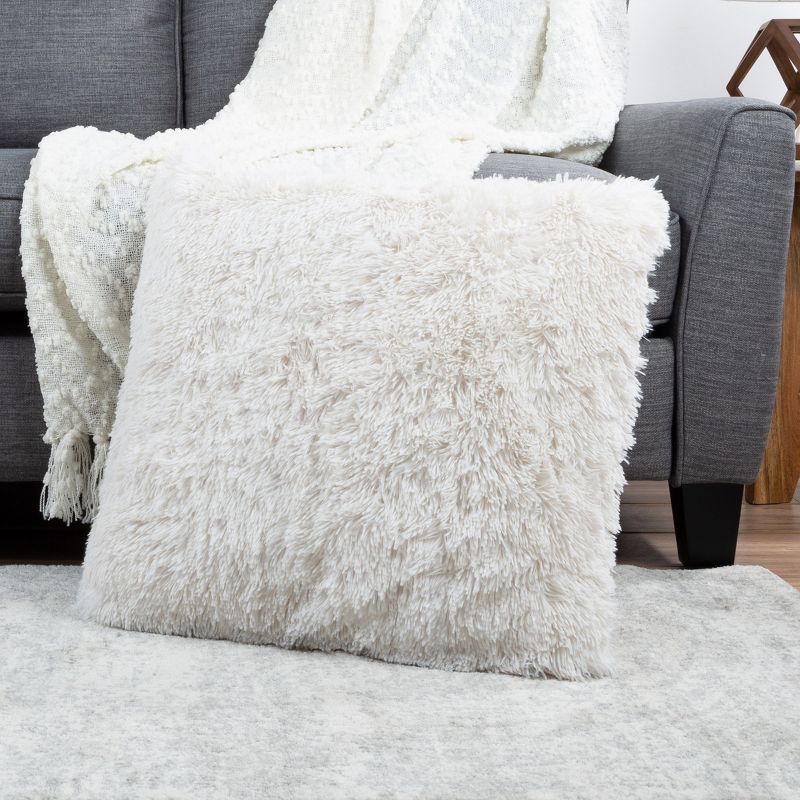 Hastings Home 24-inch Faux Fur Shag Pillow, White, 2 of 8