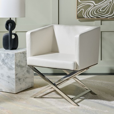 Transitional Luxe White Leather Director's Accent Chair with Chrome Finish