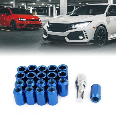 Unique Bargains Wheel Lock Tyre Tuner Lug Nut Set 12mmx1.5 Blue Siver Tone 21 Pcs