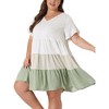 Agnes Orinda Women's Plus Size Color Block Ruffle Short Sleeve Flowy Chambray Mini Babydoll Dress - 2 of 4