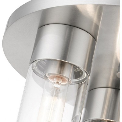 Sleek Brushed Nickel 3-Light Flush Mount with Clear Glass