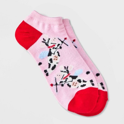 Women's Cupid Cows Valentine's Day Low Cut Socks - Pink/Red 4-10