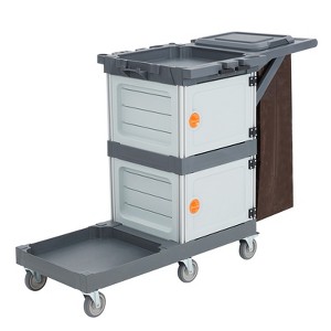 Commercial Cleaning Cart with 2 Cabinet, Traditional Janitorial Housekeeping Cart on Wheels with Cover, Shelves, and Vinyl Bag, for Hotels Apartment - 1 of 4