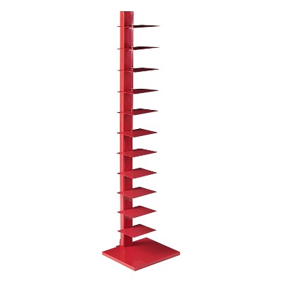 Southern Enterprises Furniture HZ9492 65 Inch Freestanding Adjustable 12 Tier Modern Metal Spine Tower Book Shelf Decor Organizer Storage Case, Red