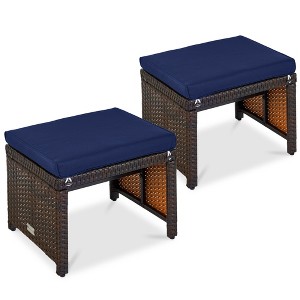 Best Choice Products Set of 2 Multipurpose Patio Wicker Ottomans w/ Removable Cushions - 1 of 4