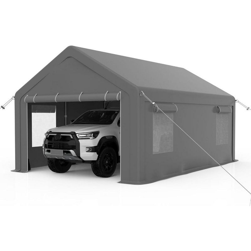 Whizmax Carport-Portable Upgraded Garage，Heavy Duty Carport with 2Roll-up Doors & 4 Ventilated Windows, Gray, 1 of 10