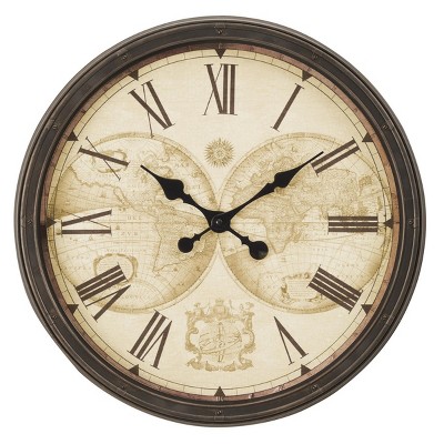 FURNIinspire Wall Clocks Round Living Room Roman Numeral Clock Decorative Hanging Clock Vintage Timepiece Home Decor, Brown, 20"*20"*2"