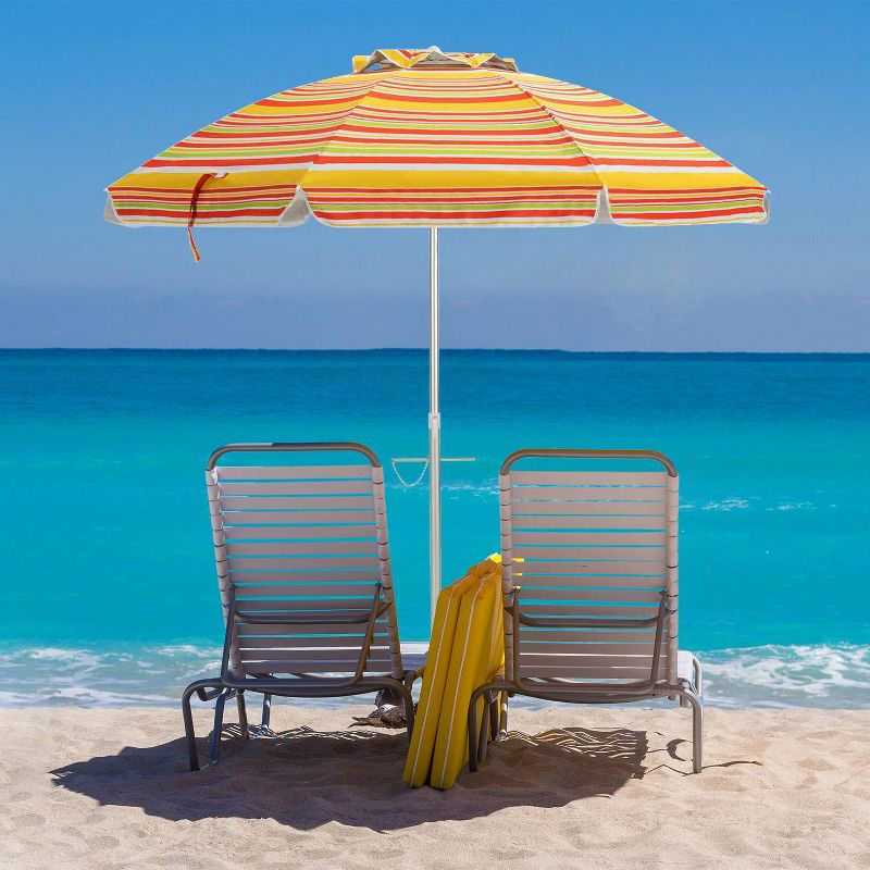 6.5&#39; x 6.5&#39; Portable Sunshade Beach Umbrellas with Tilt Aluminum Pole and Carrying Bag Orange - Wellfor, 4 of 11