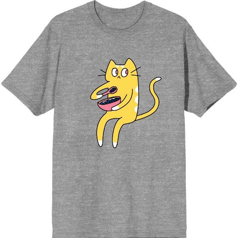 Derpy Kitty Cat With Pink Bowl Men's Heather Gray Crew Neck Short ...