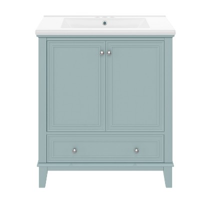 Vynxaria 30" Bathroom Vanities Sage Vanity Hutch with Dual Doors Divider Drawer & Shelf 34.5"H