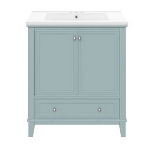 Vynxaria 30" Bathroom Vanities Sage Vanity Hutch with Dual Doors Divider Drawer & Shelf 34.5"H - 1 of 4