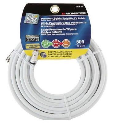 Monster 140035-00 Rg6 Quad Video Coaxial Cable 50', White